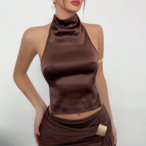 NWOT Brown Open Back Halter Top Small